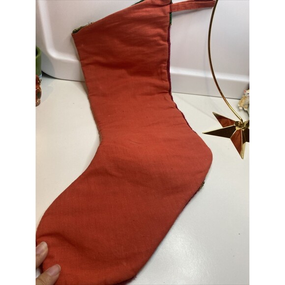 vintage needlepoint CHRISTMAS STOCKING with old world Santa With Beads - Picture 5 of 8